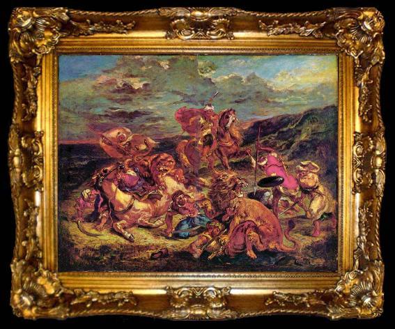 framed  Eugene Delacroix Lion Hunt, ta009-2